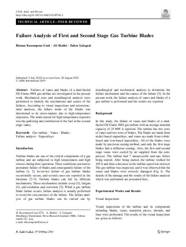 (PDF) Failure Analysis of First and Second Stage Gas Turbine Blades