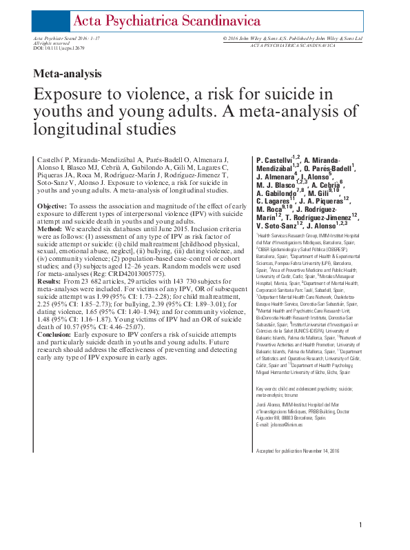 (PDF) Exposure to violence, a risk for suicide in youths and young ...