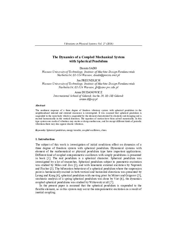 (PDF) The dynamics of a coupled mechanical system with spherical pendulum