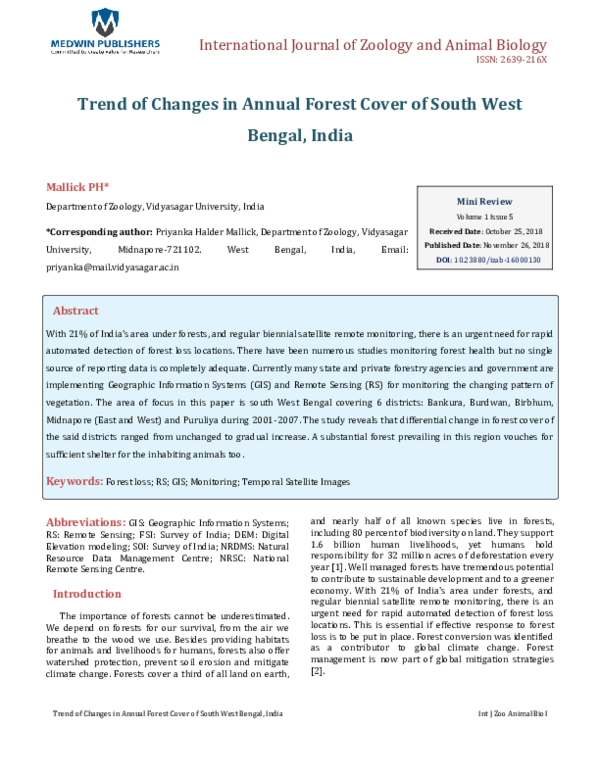(PDF) Trend of Changes in Annual Forest Cover of South West Bengal, India