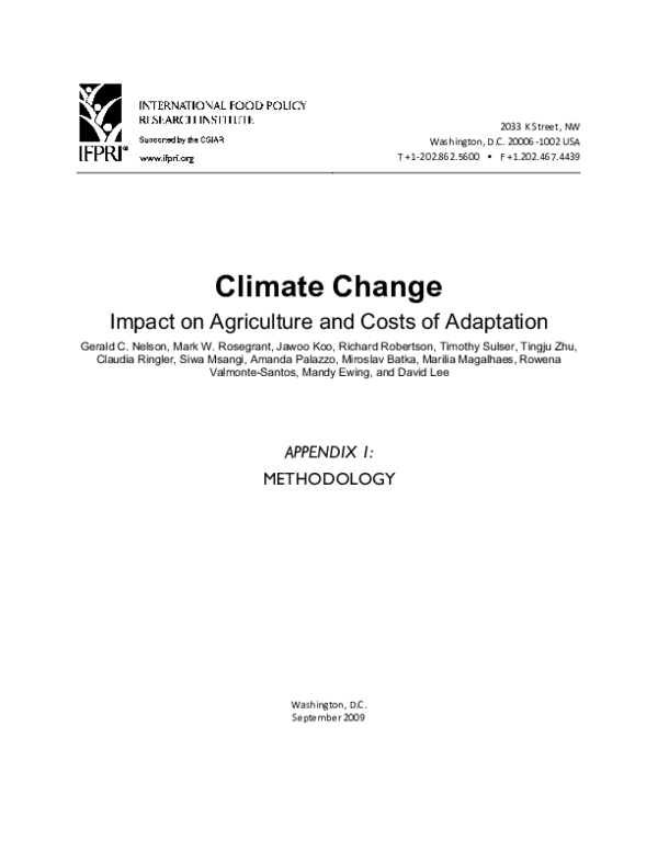 (PDF) Climate change: Impact on agriculture and costs of adaptation