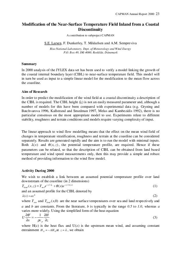 Modification of the Near-Surface Temperature Field Inland from a Coastal Discontinuity