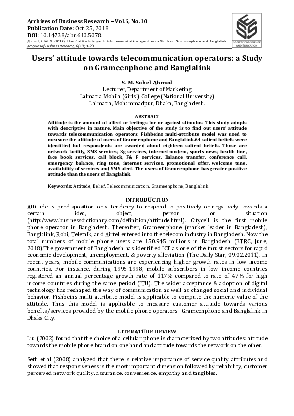 (PDF) Users ’ attitude towards telecommunication operators: a Study on ...