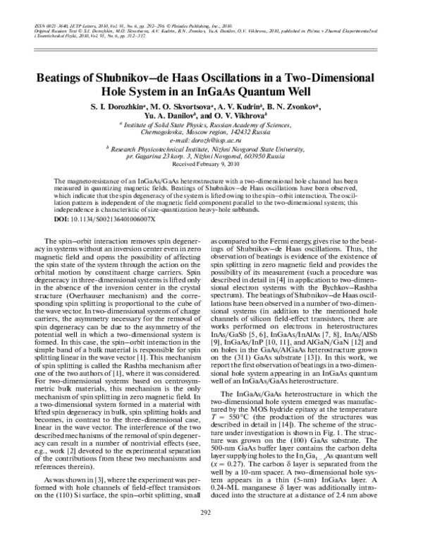 (PDF) Beatings of Shubnikov-de Haas oscillations in a two-dimensional ...