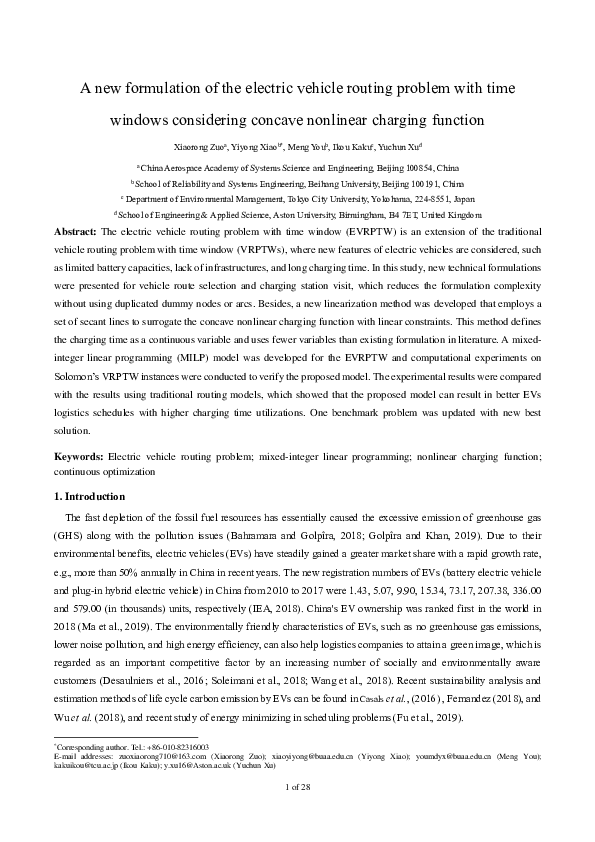 (PDF) A new formulation of the electric vehicle routing problem with ...