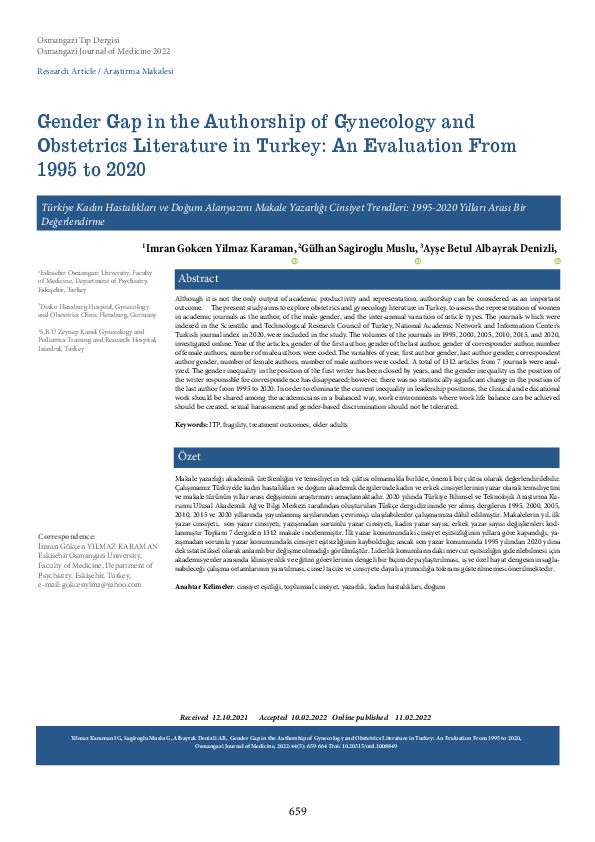 (PDF) Gender Gap in the Authorship of Gynecology and Obstetrics ...