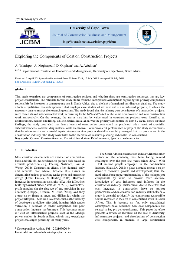 (PDF) Exploring the Components of Cost on Construction Projects