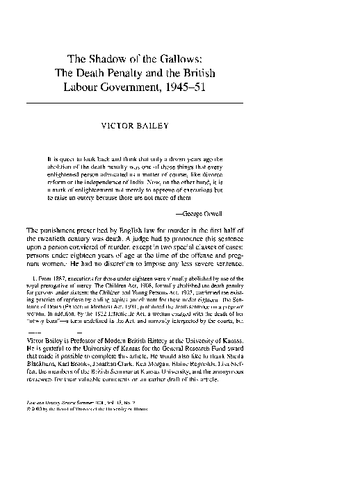 (PDF) The Shadow of the Gallows: The Death Penalty and the British ...