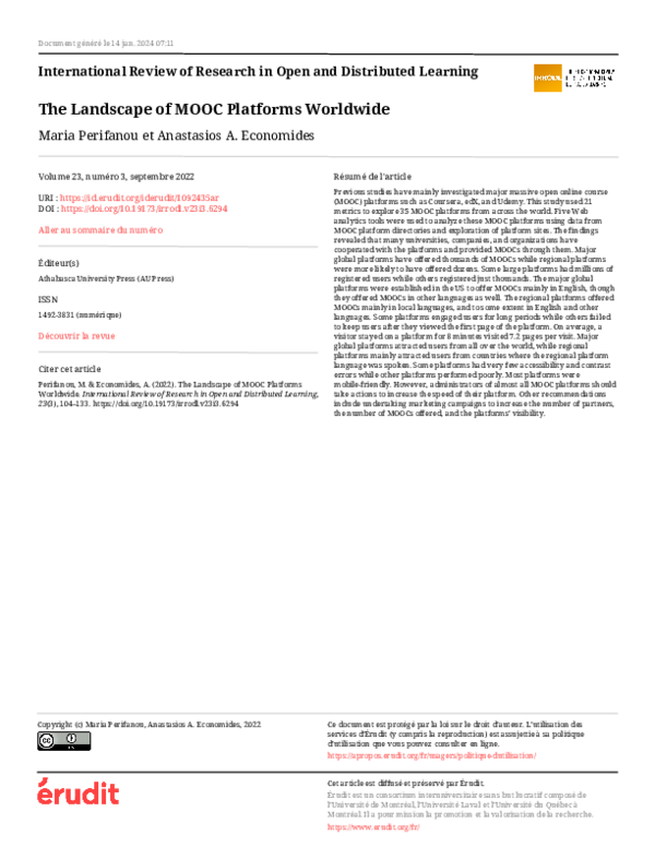 (PDF) The Landscape of MOOC Platforms Worldwide