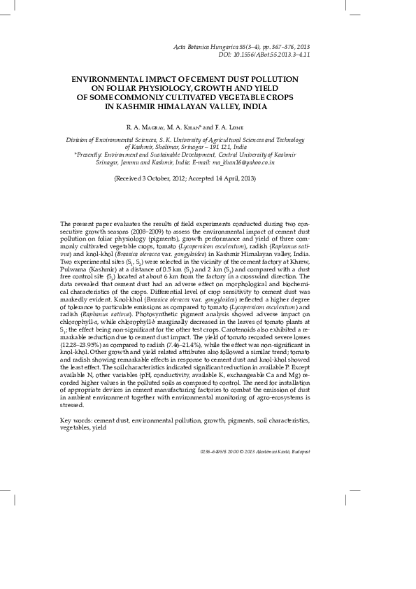 (PDF) Environmental impact of cement dust pollution on foliar ...