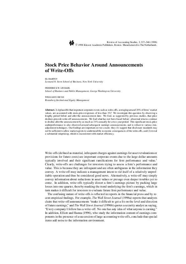 (PDF) Stock Price Behavior Around Announcements of Write-Offs