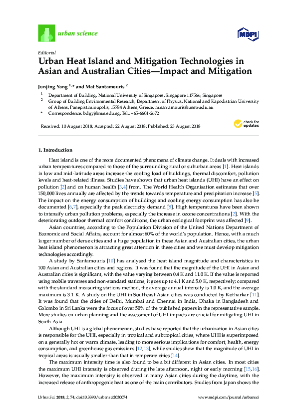 (PDF) Urban Heat Island and Mitigation Technologies in Asian and ...