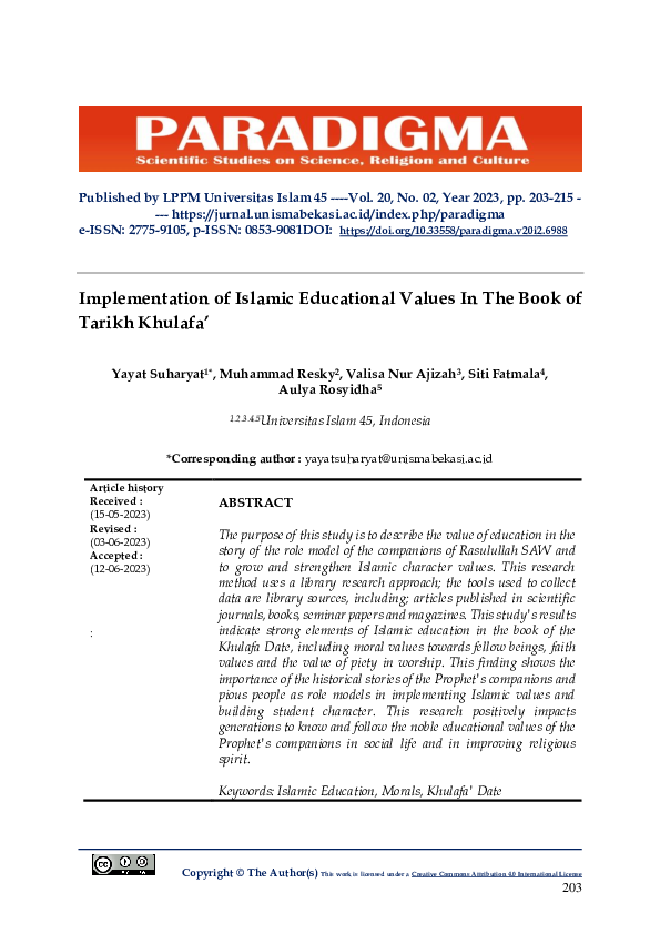 (PDF) Implementation of Islamic Educational Values In The Book of ...