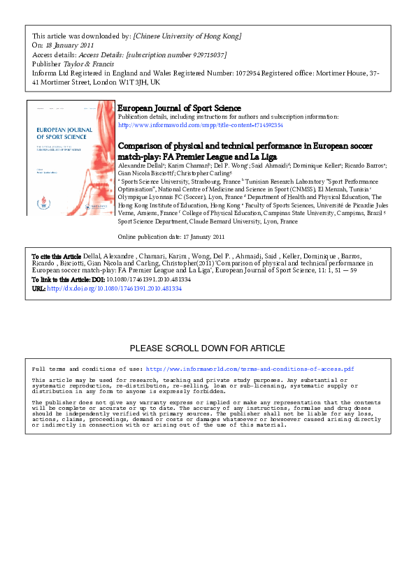 (PDF) Comparison of physical and technical performance in European ...