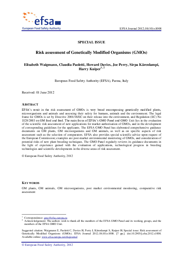 (PDF) Risk assessment of genetically modified organisms (GMOs)