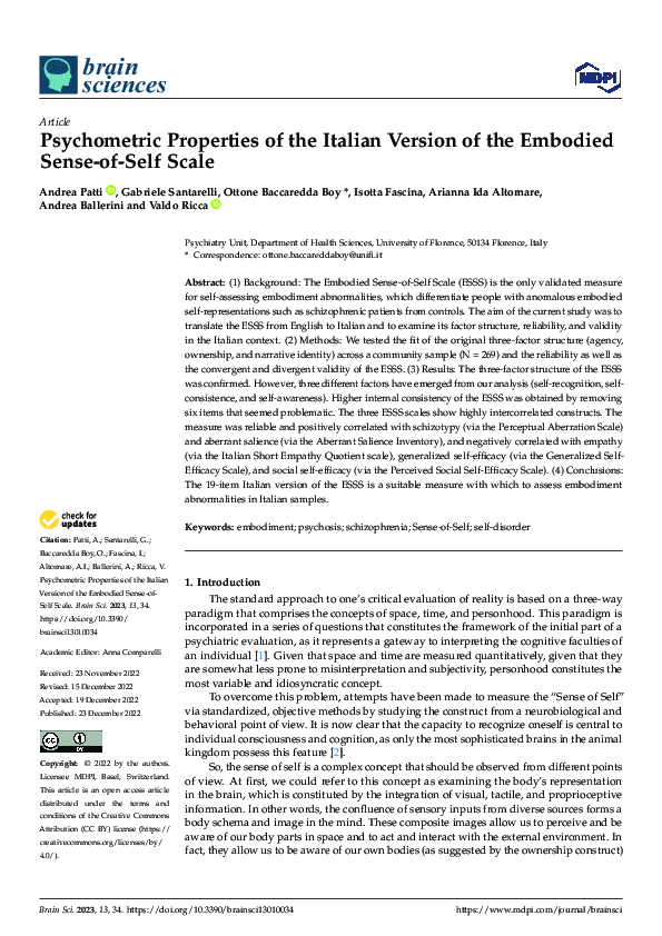 (PDF) Psychometric Properties of the Italian Version of the Embodied ...