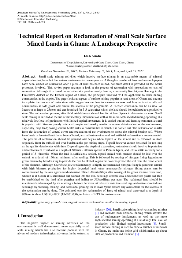 (PDF) Technical Report on Reclamation of Small Scale Surface Mined ...