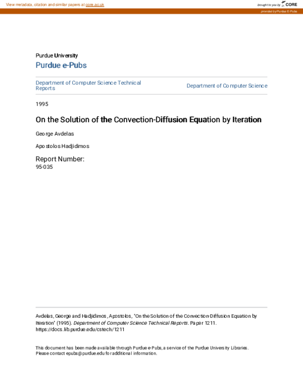 (PDF) On the Solution of the Convection-Diffusion Equation by Iteration