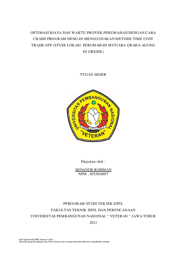 (PDF) Optimasi Biaya Dan Waktu Proyek Perumahan Dengan Cara Crash ...