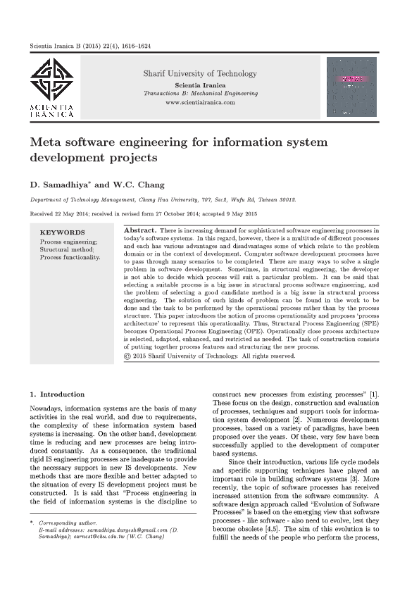 (PDF) Meta Software Engineering for Information System Development Projects