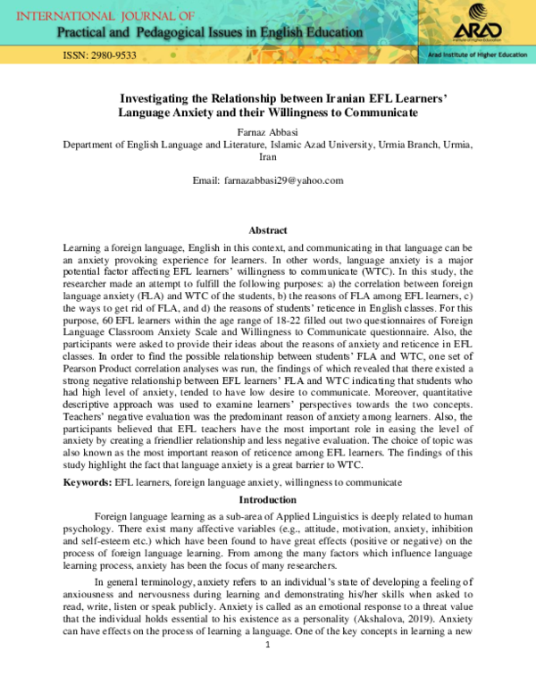 (PDF) Investigating the Relationship between Iranian EFL Learners ...