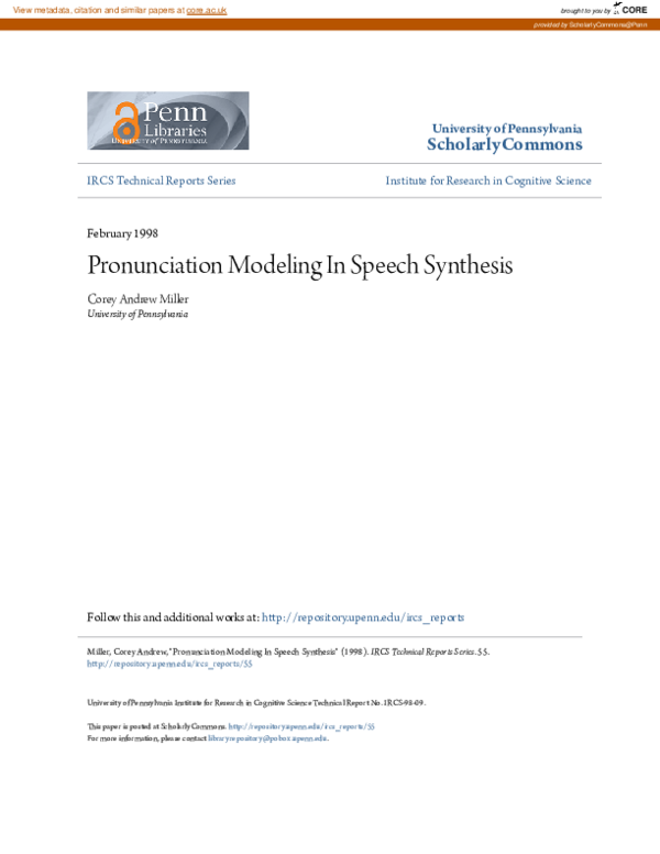 (PDF) Pronunciation modeling in speech synthesis