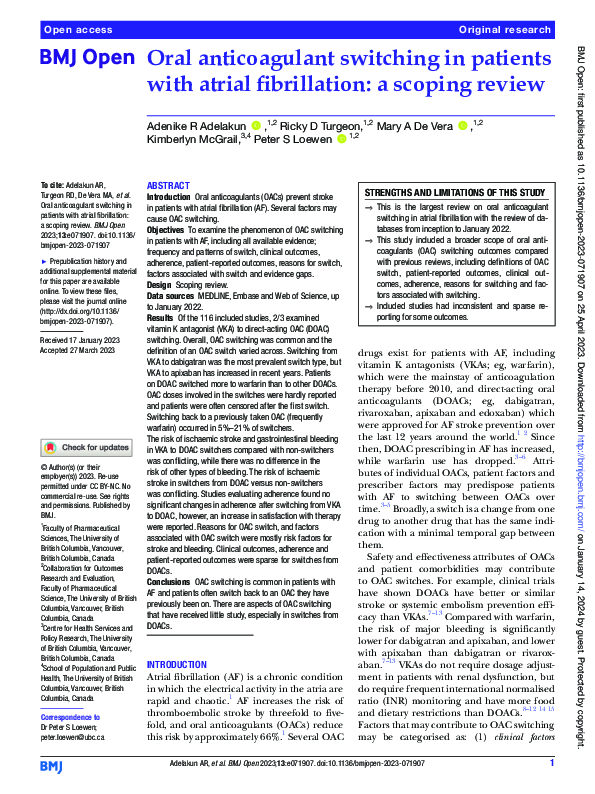 (PDF) Oral anticoagulant switching in patients with atrial fibrillation ...