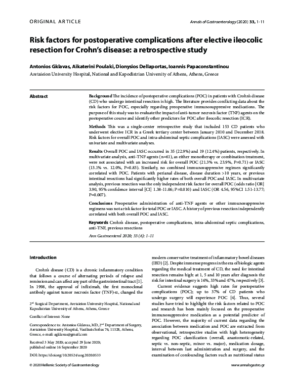 (PDF) Risk factors for postoperative complications after elective ...