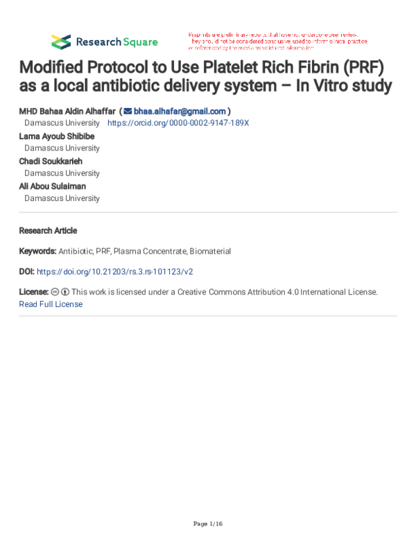 (PDF) Modified Protocol to Use Platelet Rich Fibrin (PRF) as a local ...
