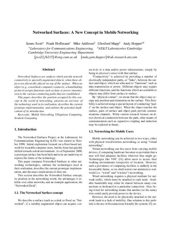 (PDF) Networked surfaces: a new concept in mobile networking