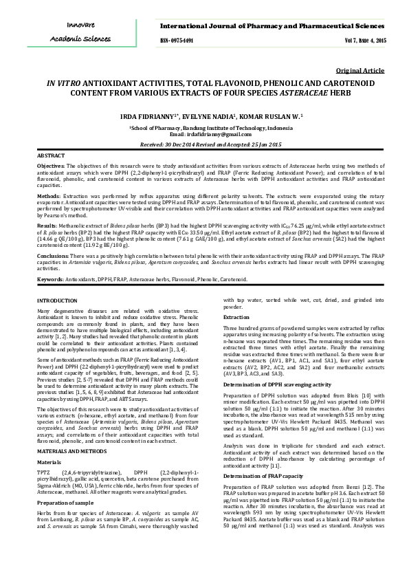 (PDF) IN VITRO ANTIOXIDANT ACTIVITIES, TOTAL FLAVONOID, PHENOLIC AND ...