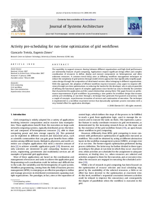 (PDF) Activity pre-scheduling for run-time optimization of grid workflows
