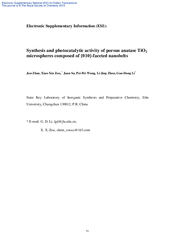 (PDF) Synthesis and photocatalytic activity of porous anatase TiO2 ...