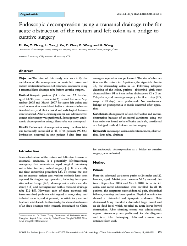 (PDF) Endoscopic decompression using a transanal drainage tube for ...