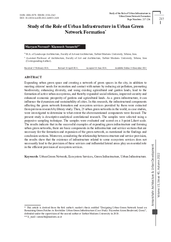 (PDF) Study of the Role of Urban Infrastructure in Urban Green Network ...