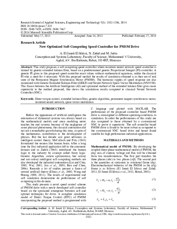 (PDF) New Optimized Soft Computing Speed Controller for PMSM Drive