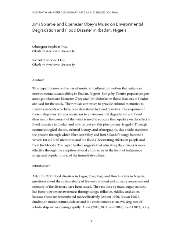 (PDF) POLYMATH: AN INTERDISCIPLINARY ARTS AND SCIENCES JOURNAL 111 Jimi ...