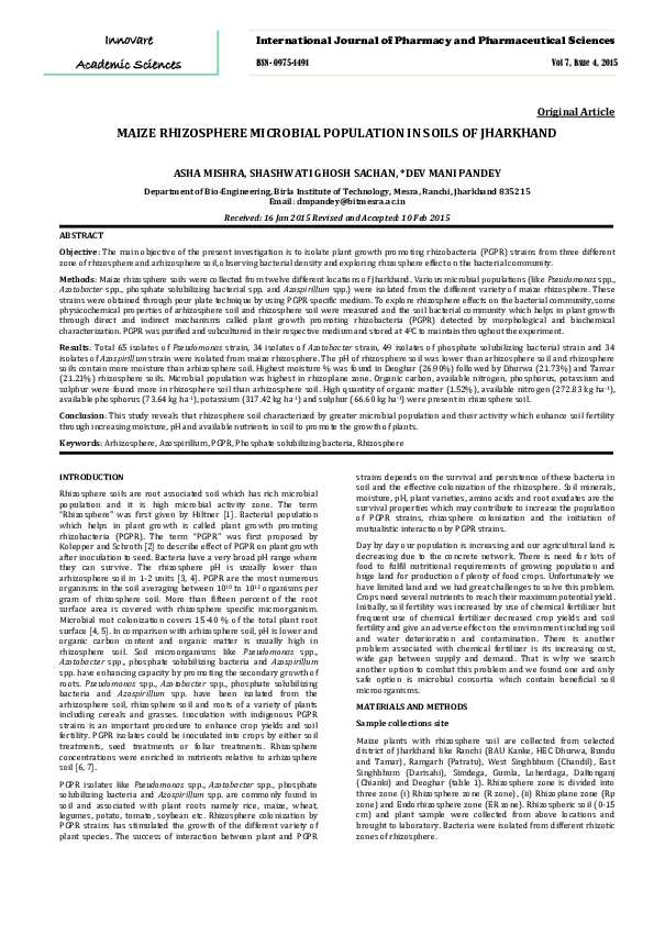 (PDF) MAIZE RHIZOSPHERE MICROBIAL POPULATION IN SOILS OF JHARKHAND ...