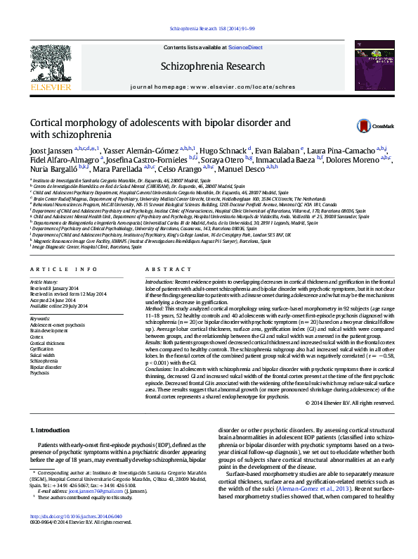 (PDF) Cortical morphology of adolescents with bipolar disorder and with ...