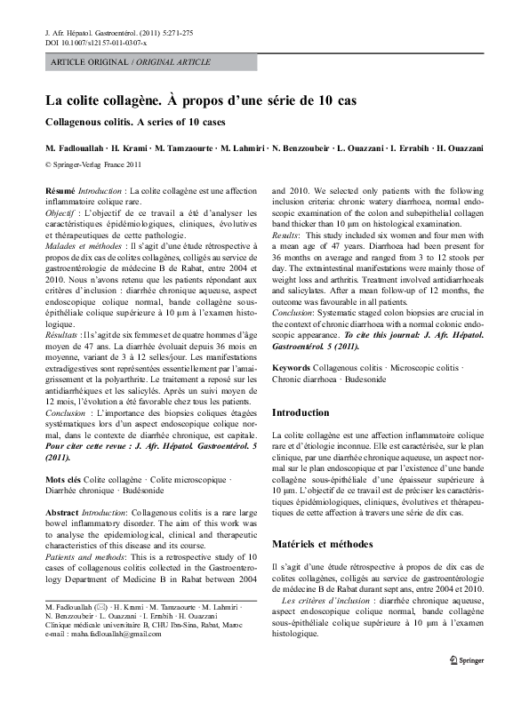 (PDF) La colite collagène. À propos d’une série de 10 cas