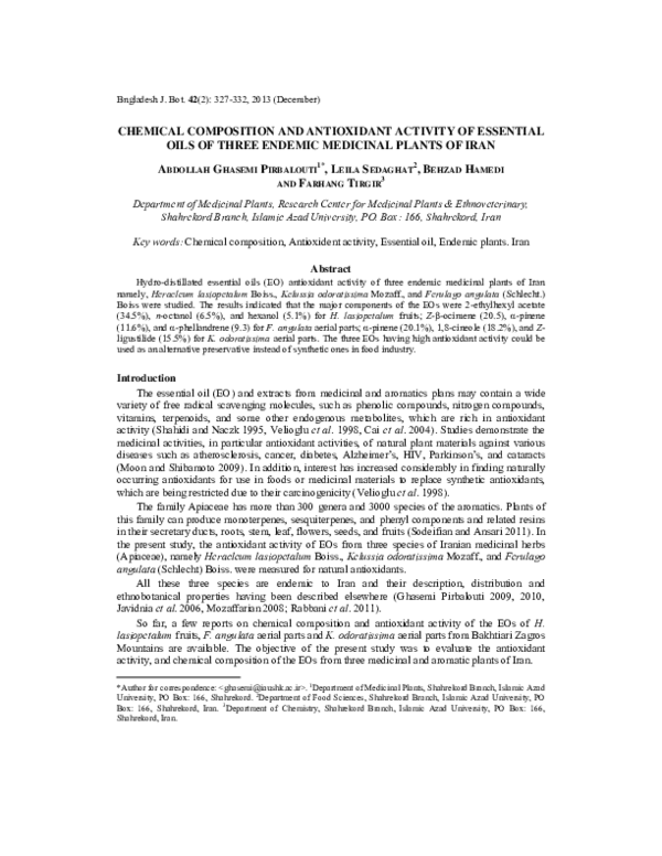 (PDF) Chemical composition and antioxidant activity of essential oils ...