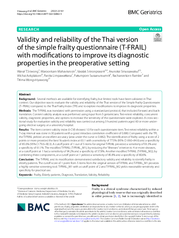 (PDF) Validity and reliability of the Thai version of the simple ...