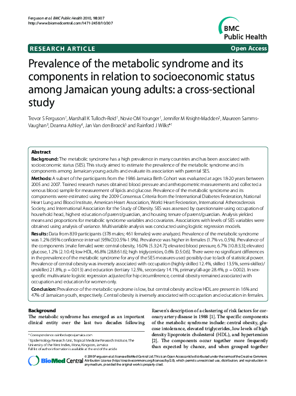 (PDF) Prevalence of the metabolic syndrome and its components in ...