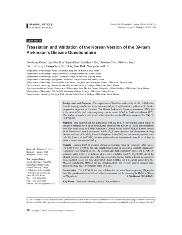 (PDF) Translation and validation of the Korean version of acute ...