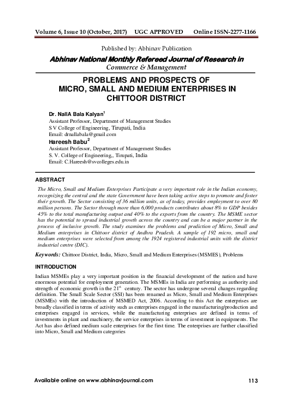 (PDF) PROBLEMS AND PROSPECTS OF MICRO, SMALL AND MEDIUM ENTERPRISES IN ...