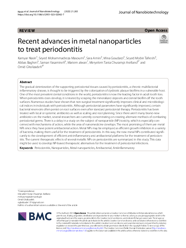 (PDF) Recent advances in metal nanoparticles to treat periodontitis