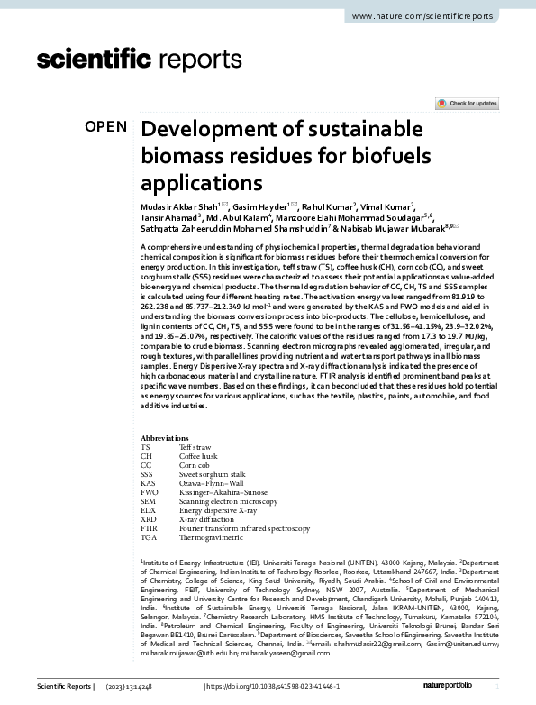 (PDF) Development of sustainable biomass residues for biofuels applications