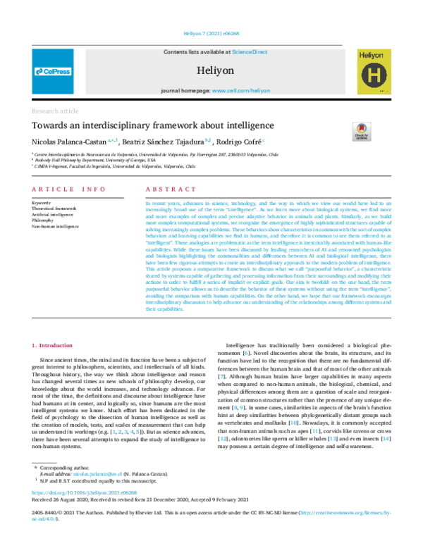 (PDF) Towards an interdisciplinary framework about intelligence