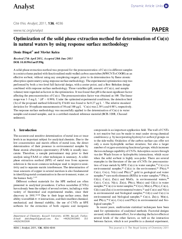 (PDF) Optimization of the solid phase extraction method for ...