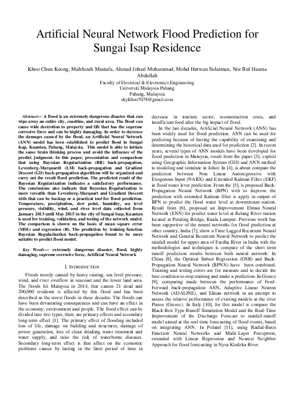 (PDF) Artificial neural network flood prediction for sungai isap residence